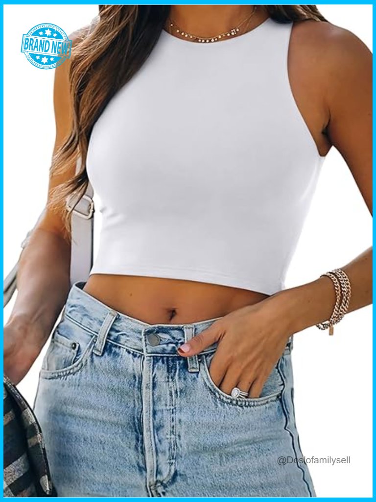 Sleeveless Racer Back Tank Top Halter Neck Crop Top Y2k Summer Stretchy Fits